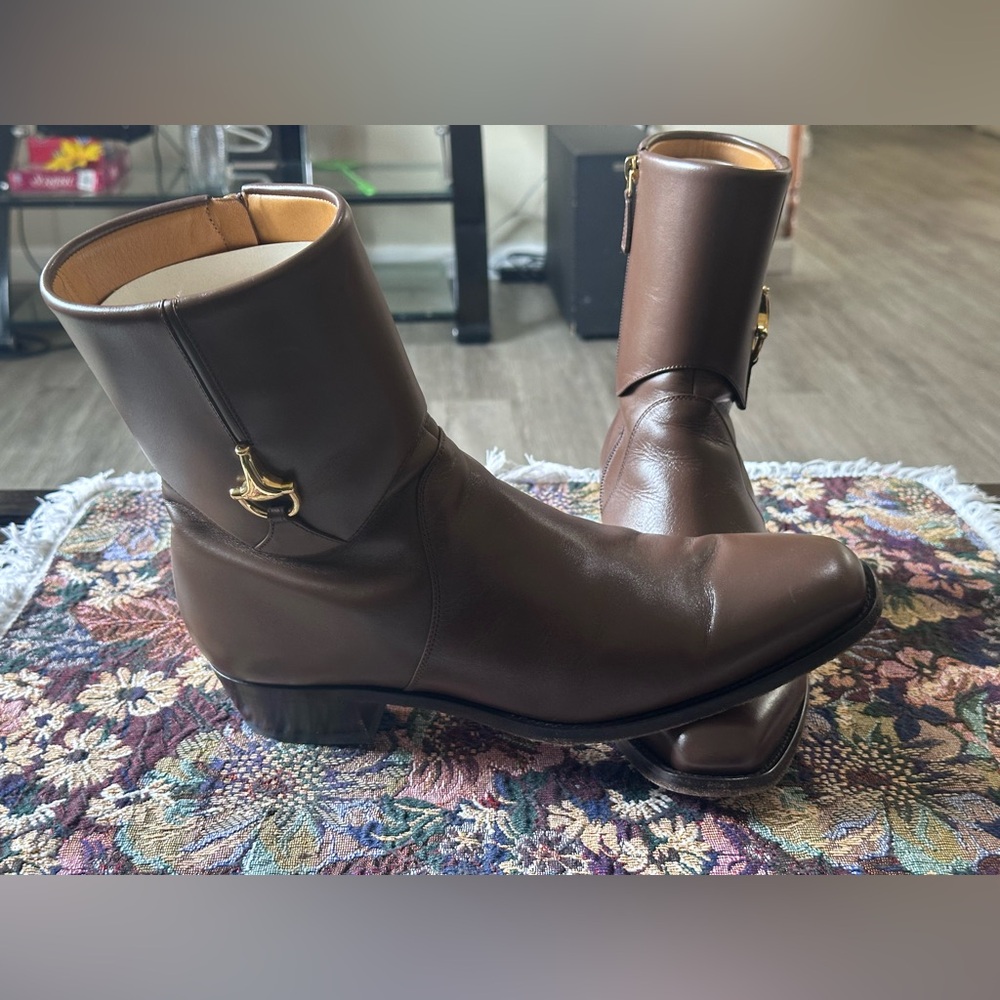 Gucci Horsebit Brown Leather Men’s Ankle Boots Size 11T 12 US - Picture 3 of 12